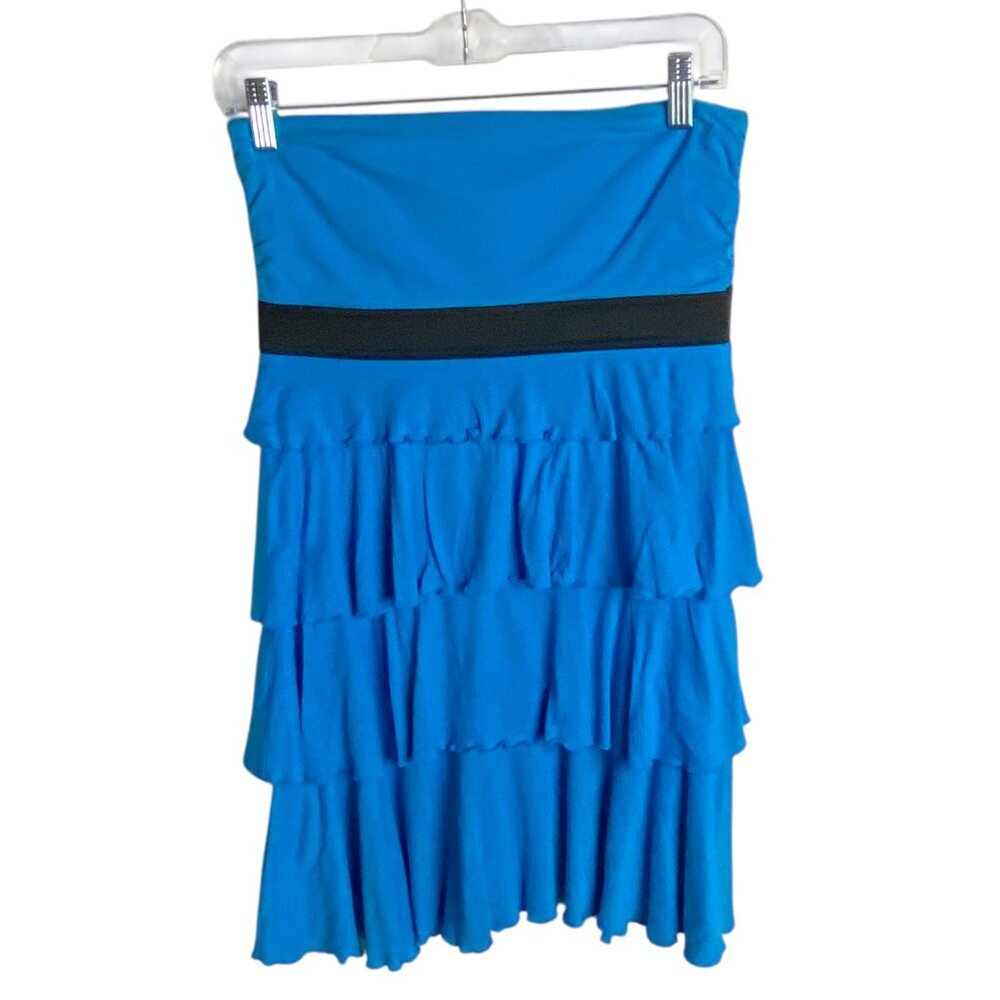 Express Size S Y2K Baby Doll Ruffle Mini Dress Going Out Blue Lettuce Hem Tiered